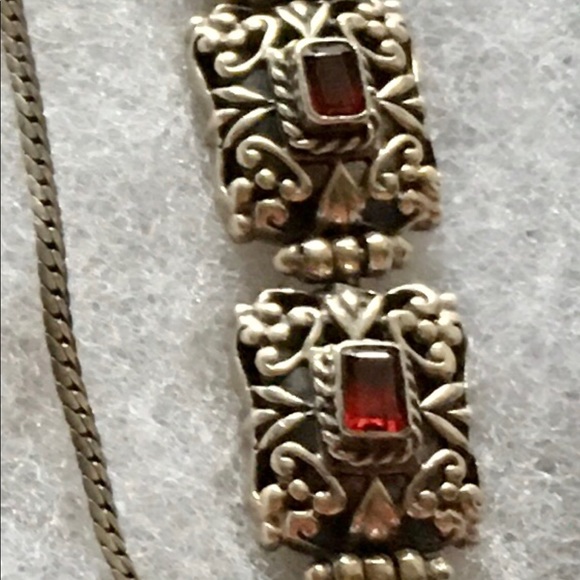 AF 925 silver & square cut garnet filigree bracelet - Picture 5 of 11